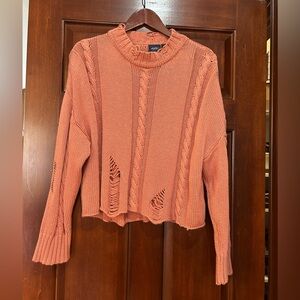 Daytrip Distressed Cropped Cable Knit Sweater L